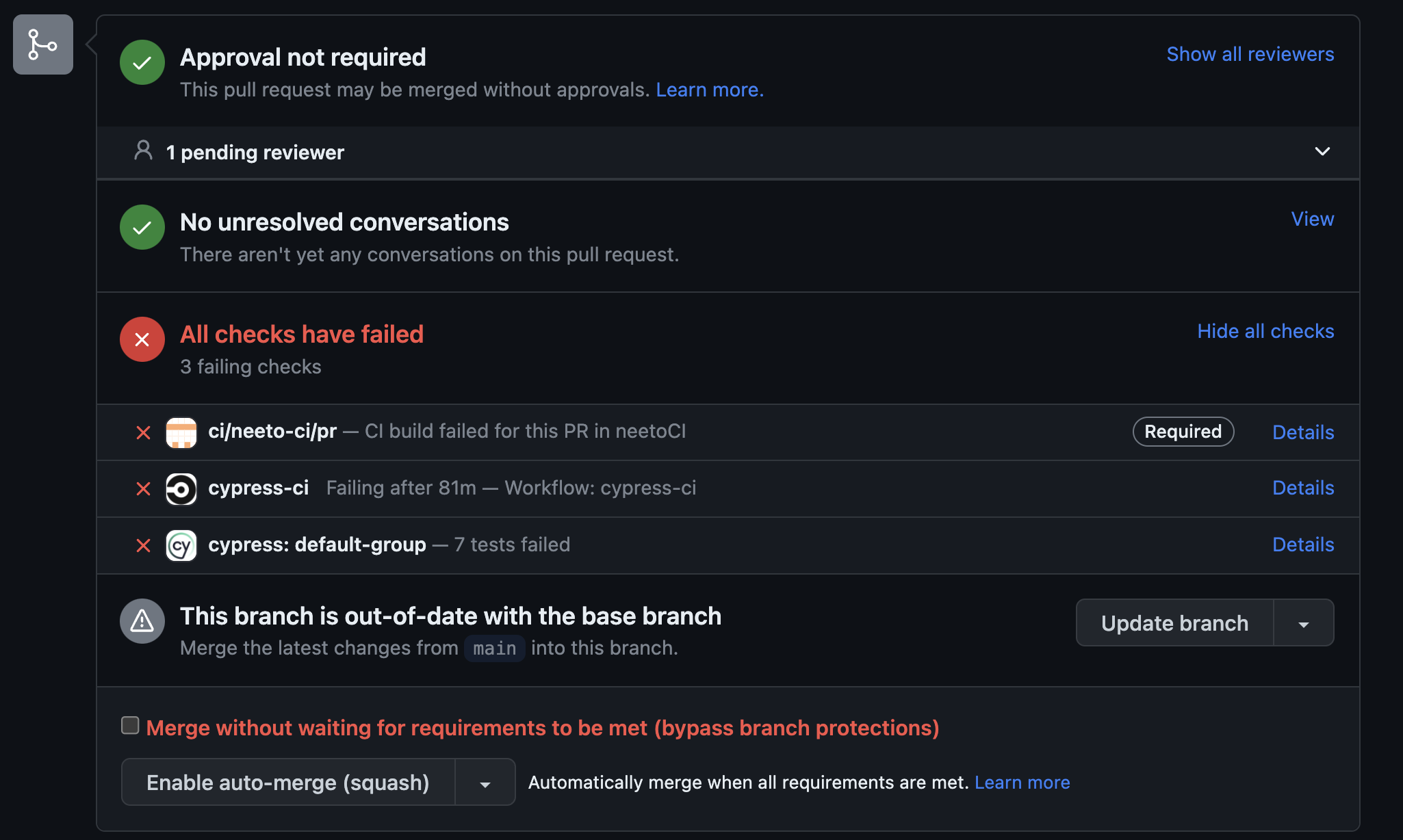 Failed CI checks on github