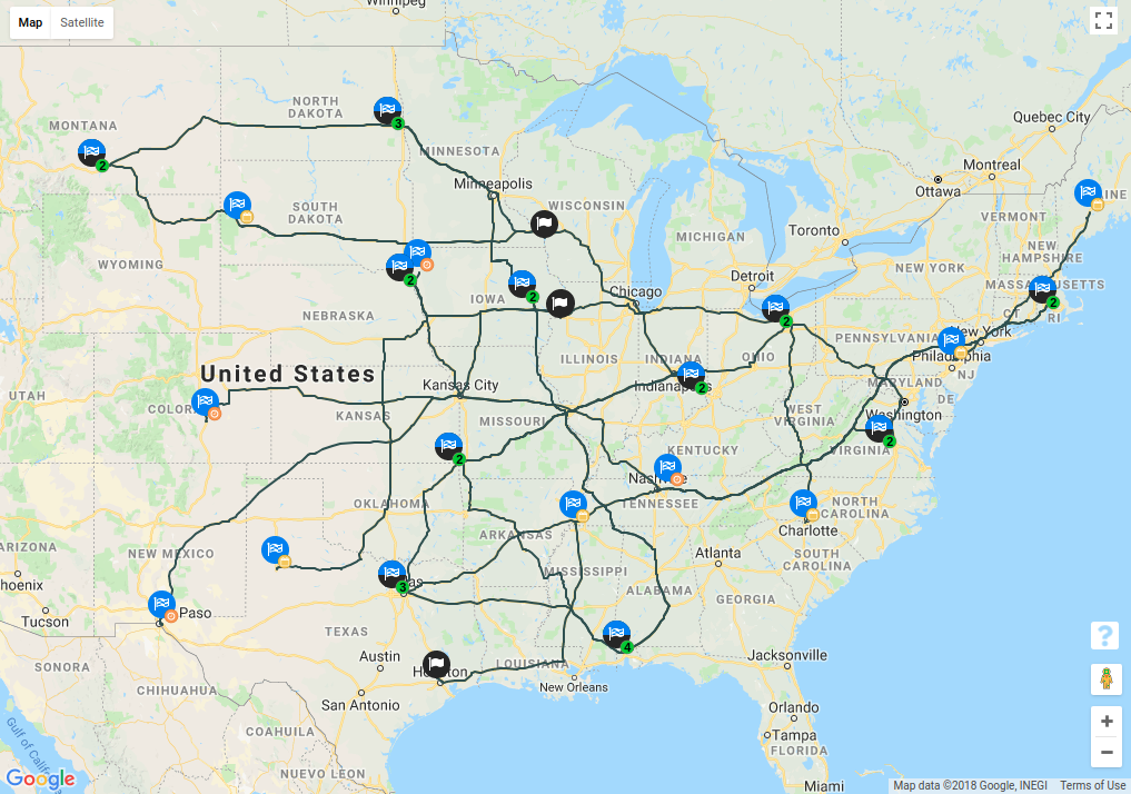 Contiguous routes