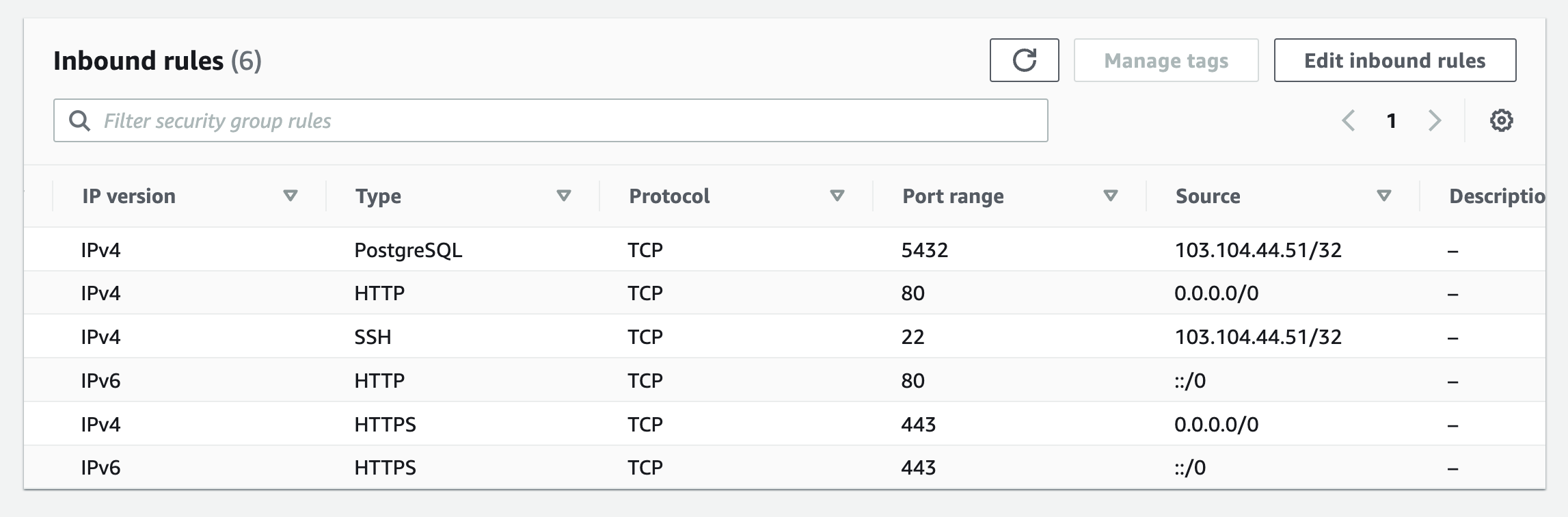 how ports 22 and 5432 are only open to certain IP addresses now